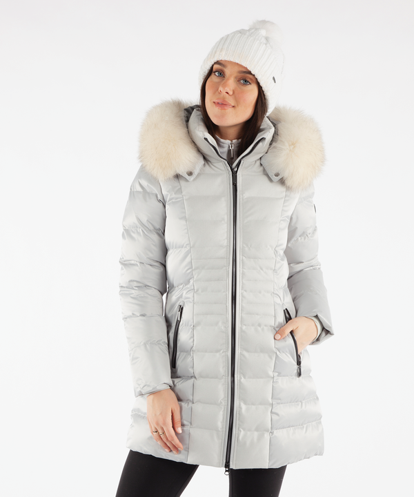 Women's Eva Waterproof Quilted 3/4 Coat With Removable Fur Ruff