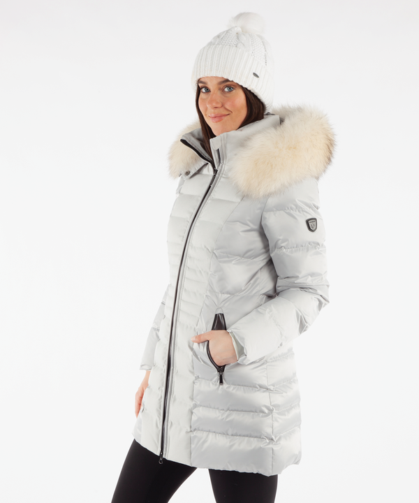 Women's Eva Waterproof Quilted 3/4 Coat With Removable Fur Ruff