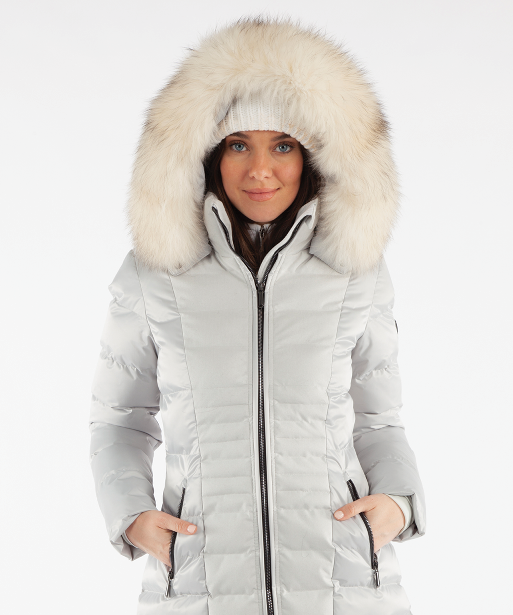 Women's Eva Waterproof Quilted 3/4 Coat With Removable Fur Ruff