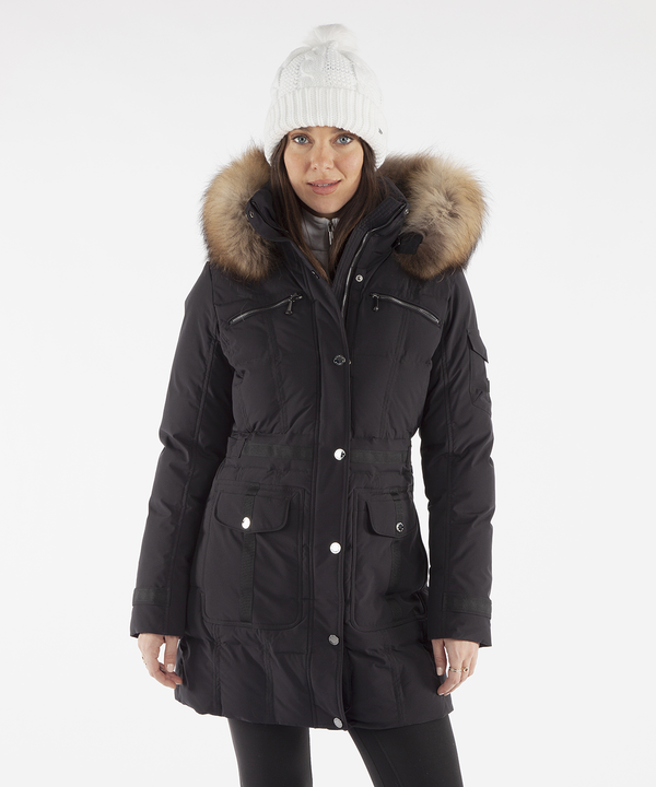 Women's Tanya Quilted 3/4 Coat With Removable Fur Ruff