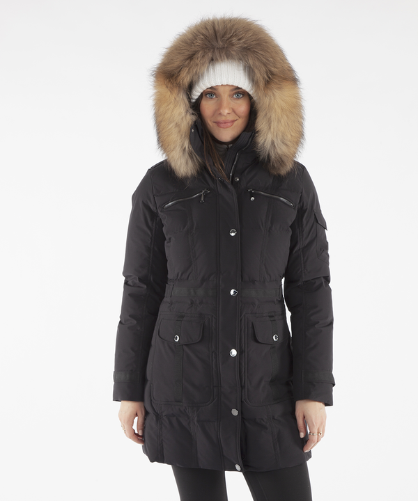 Women's Tanya Quilted 3/4 Coat With Removable Fur Ruff