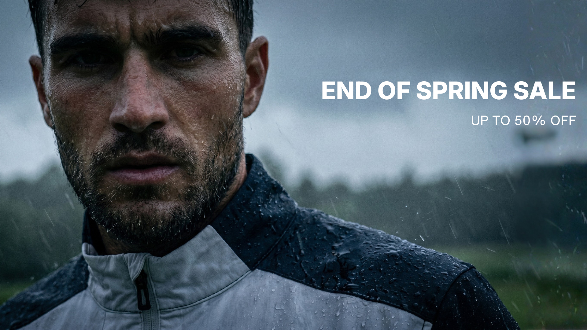 Man wearing a waterproof golf jacket in the rain during Sunice End of Spring Sale, up to 50% off