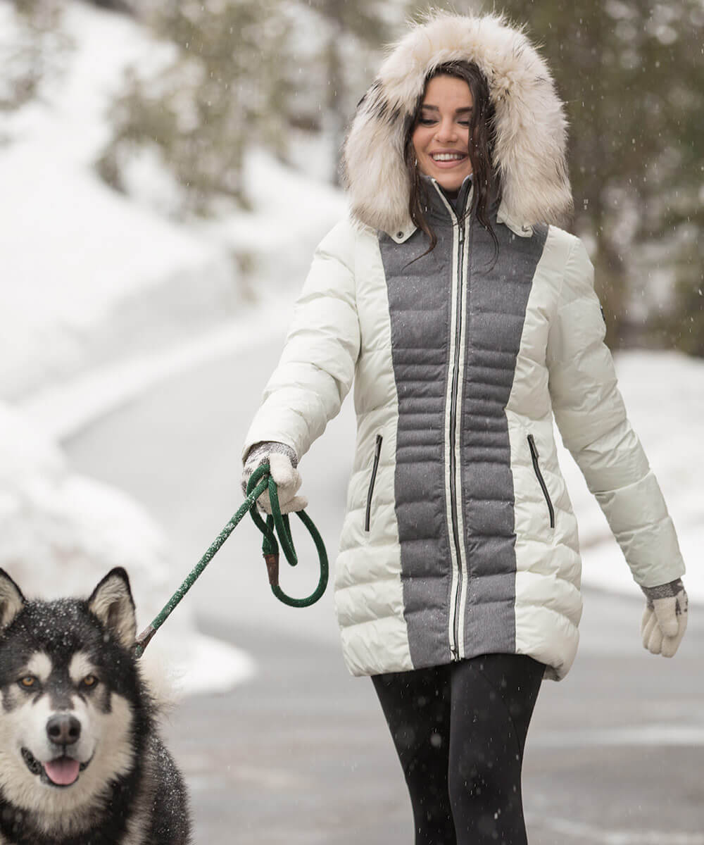 Women's Eva Waterproof Quilted 3/4 Coat With Removable Fur Ruff