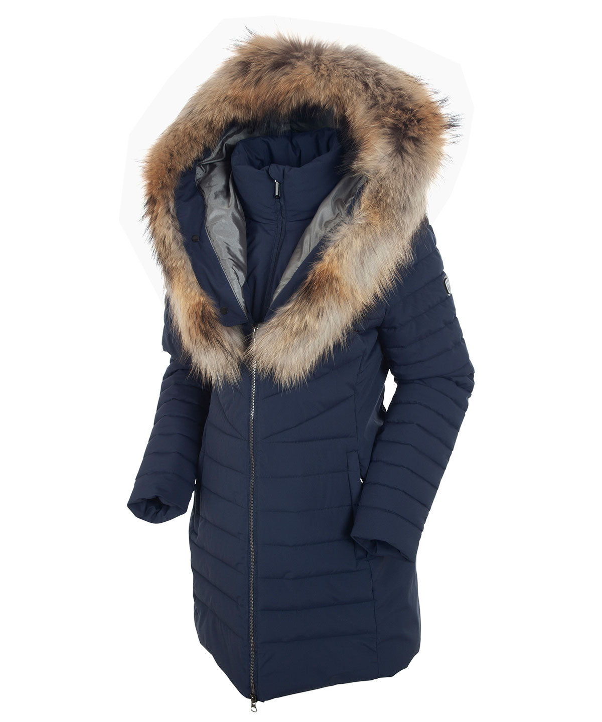 Women&#39;s River Waterproof Quilted 3/4 Coat with Removable Fur Ruff