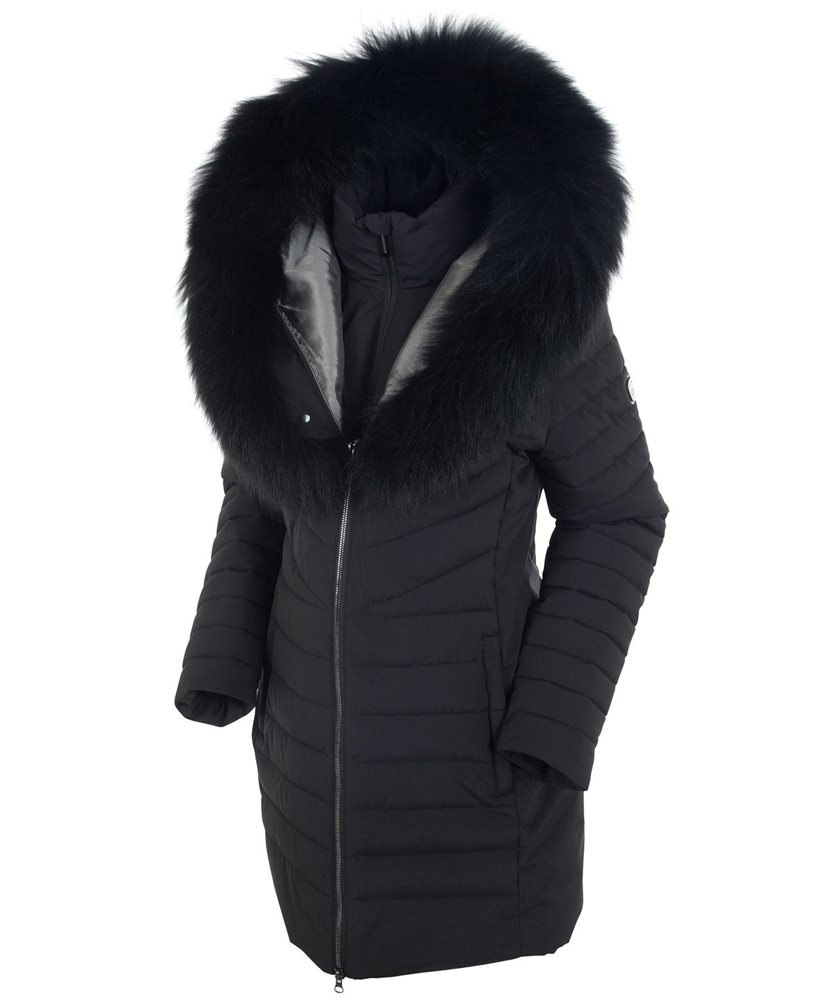 Women&#39;s River Waterproof Quilted 3/4 Coat with Removable Fur Ruff