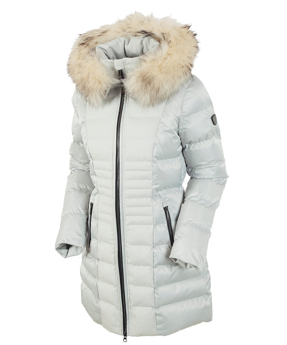 Women's Eva Waterproof Quilted 3/4 Coat With Removable Fur Ruff